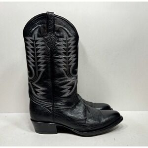 Ferrini‎ Ostrich Leather Boots Mens 10.5 EE Black Leather Western Vintage Cowboy
